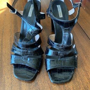 Dries Van Noten croc print black sandal heels size 39
